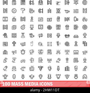 100 icone dei supporti di massa impostate. Illustrazione schematica di 100 icone dei supporti di massa set vettoriale isolato su sfondo bianco Illustrazione Vettoriale