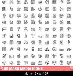 100 icone dei supporti di massa impostate. Illustrazione schematica di 100 icone dei supporti di massa set vettoriale isolato su sfondo bianco Illustrazione Vettoriale