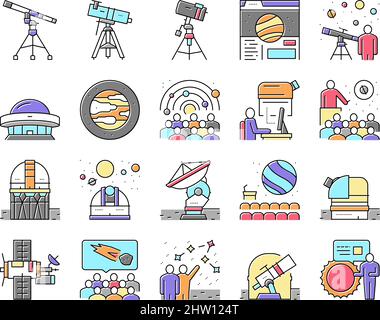 Planetarium Equipment Collection Icons Set Vector . Illustrazione Vettoriale