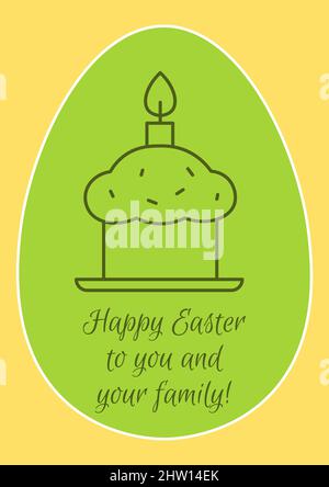 Augurando buona pasqua a voi, la vostra cartolina di famiglia con icona glifo lineare Illustrazione Vettoriale
