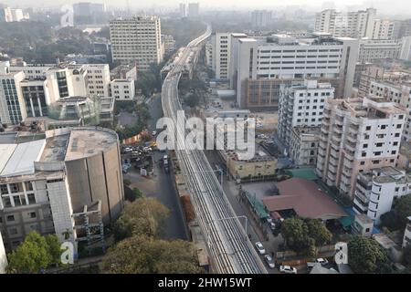 Dhaka, Bangladesh - 03 marzo 2022: Il progetto in costruzione della linea ferroviaria metropolitana del Bangladesh per la prima volta nella capitale Dhaka, Bangladesh. Foto Stock