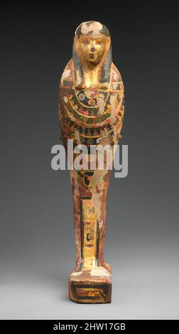 Arte ispirata da statuette funerarie che nominano Teshnefer, periodo tolemaico, 332–30 AC, legno, gesso, Pittura, doratura, statuette: H. 29,5 x W. 7,2 x D. 6,5 cm (11 5/8 x 2 13/16 x 2 9/16 in.), questa figura mummiforme assomiglia alle rappresentazioni dell'Imsetia a testa umana, uno dei quattro figli di, opere classiche modernizzate da Artotop con un tuffo di modernità. Forme, colore e valore, impatto visivo accattivante sulle emozioni artistiche attraverso la libertà delle opere d'arte in modo contemporaneo. Un messaggio senza tempo che persegue una nuova direzione selvaggiamente creativa. Artisti che si rivolgono al supporto digitale e creano l'NFT Artotop Foto Stock