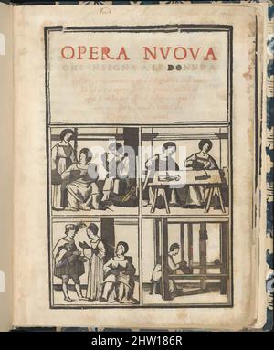 Art Inspired by Essempio di recami, title page (recto), 1530, Woodcut, Overall: 7 13/16 x 6 3/16 x 3/8 in. (19,8 x 15,7 x 1 cm), scritto da Giovanni Antonio Tagliente, italiano, Venezia ca. 1465-1527 Venezia, edito da Giovanantonio e i fratelli da Sabbio Venezia. Dall'alto verso il basso, le opere classiche modernizzate da Artotop con un tocco di modernità. Forme, colore e valore, impatto visivo accattivante sulle emozioni artistiche attraverso la libertà delle opere d'arte in modo contemporaneo. Un messaggio senza tempo che persegue una nuova direzione selvaggiamente creativa. Artisti che si rivolgono al supporto digitale e creano l'NFT Artotop Foto Stock