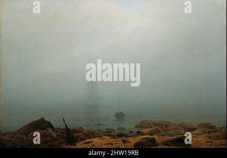 Caspar David Friedrich, Meeresstrand im Nebel, pittura paesaggistica in olio su tela, 1807 Foto Stock