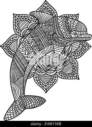 Dolphin Mandala coloring pagine per adulti Illustrazione Vettoriale