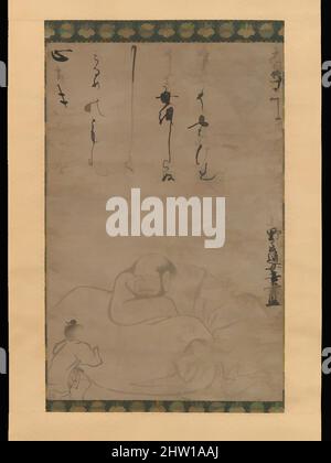 Arte ispirata da Hotei con un bambino, periodo Edo (1615–1868), 1624, Giappone, Hanging scroll; Inchiostro su carta, immagine: 24 5/8 x 16 1/16 pollici (62,6 x 40,8 cm), dipinti, Ono Otsū (giapponese, 1568–ca. 1631, opere classiche modernizzate da Artotop con un tuffo di modernità. Forme, colore e valore, impatto visivo accattivante sulle emozioni artistiche attraverso la libertà delle opere d'arte in modo contemporaneo. Un messaggio senza tempo che persegue una nuova direzione selvaggiamente creativa. Artisti che si rivolgono al supporto digitale e creano l'NFT Artotop Foto Stock