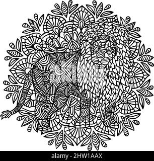 Lion Mandala Coloring Pages per Adulti Illustrazione Vettoriale