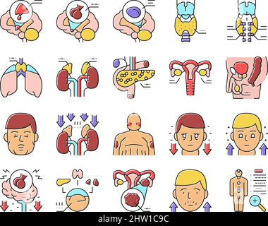 Endocrinologia Medical Disease Icons Set Vector . Illustrazione Vettoriale