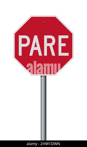 Illustrazione vettoriale del segnale stradale rosso di Pare (Stop per i paesi del Sud America) con effetto riflettente Illustrazione Vettoriale