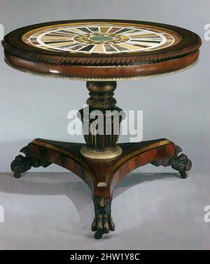 Arte ispirata da Center Table, ca. 1830, made in Philadelphia, Pennsylvania, Stati Uniti, America, Mogano, marmo intarsia, ottone, H. 29 13/16 poll. (75,7 cm); Diam. 34 1/2 poll. (87,6 cm), Furniture, Anthony G. Quervelle (1789–1856), sebbene Anthony Quervelle, emigrato in, opere classiche modernizzate da Artotop con un tuffo di modernità. Forme, colore e valore, impatto visivo accattivante sulle emozioni artistiche attraverso la libertà delle opere d'arte in modo contemporaneo. Un messaggio senza tempo che persegue una nuova direzione selvaggiamente creativa. Artisti che si rivolgono al supporto digitale e creano l'NFT Artotop Foto Stock