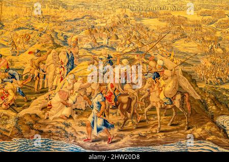 Wandteppich im Salón de los Tapices Saal der Wandteppiche, Königspalast Alcázar, Sevilla Andalusien, Spanien | Salón de los Tapices Roo degli Arazzi Foto Stock