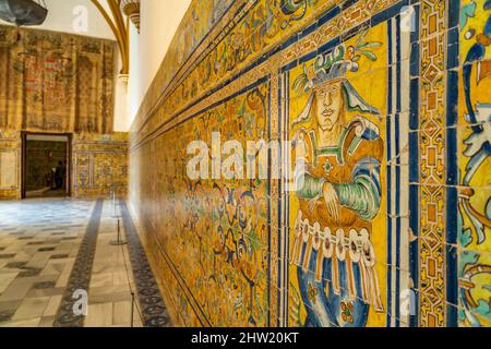 Azulejos im Gotischen Palast, Königspalast Alcázar, Sevilla Andalusia, Spanien | Palazzo Gotico Azulejos, la Alcázars reale di Siviglia, Andalusia, Foto Stock