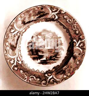 Arte ispirata a Cup Plate, ca. 1850, fabbricato a Staffordshire, Stoke-on-Trent, Inghilterra, British (mercato americano), Terracotta, transfer-printed, Diam. 4 1/4 poll. (10,8 cm), Ceramics, E. Challinor & Co. (Attivo dal 1845 al 1862, opere classiche modernizzate da Artotop con un tuffo di modernità. Forme, colore e valore, impatto visivo accattivante sulle emozioni artistiche attraverso la libertà delle opere d'arte in modo contemporaneo. Un messaggio senza tempo che persegue una nuova direzione selvaggiamente creativa. Artisti che si rivolgono al supporto digitale e creano l'NFT Artotop Foto Stock