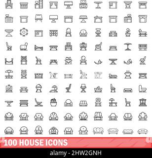 100 icone della casa impostate. Illustrazione di 100 icone di casa vettore set isolato su sfondo bianco Illustrazione Vettoriale