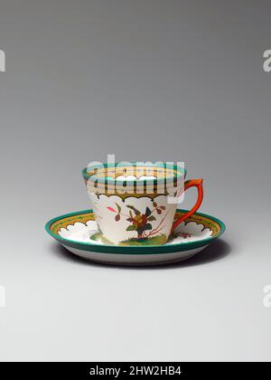 Arte ispirata a Teacup e piattino, ca. 1876, Made in Brooklyn, New York, Stati Uniti, America, Porcellana, tazza: H. 2 poll. (5,1 cm); Diam. 2 7/8 poll. (7,3 cm), Ceramics, questo teacup e piattino fanno parte di un set da tè (–.14) progettato per la celebrazione del Centenario 1876 a Philadelphia, opere classiche modernizzate da Artotop con un tuffo di modernità. Forme, colore e valore, impatto visivo accattivante sulle emozioni artistiche attraverso la libertà delle opere d'arte in modo contemporaneo. Un messaggio senza tempo che persegue una nuova direzione selvaggiamente creativa. Artisti che si rivolgono al supporto digitale e creano l'NFT Artotop Foto Stock