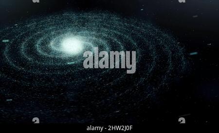 Bella astrazione di rotazione colorata galassia a spirale nello spazio con miliardi di stelle sullo sfondo nero. Particelle che illuminano lo sfondo Foto Stock