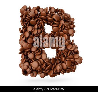 3D illustrazione della lettera B fatta di caramelle al cioccolato su sfondo bianco Foto Stock