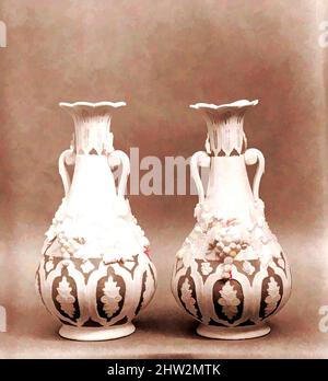 Art Inspired by Vase, 1849–58, made in Bennington, Vermont, Stati Uniti, Porcellana americana, Parian, H. 9 3/4 poll. (24,8 cm), Ceramics, United States Pottery Company (1852–58), chiamata in riferimento all'antica cava di marmo sull'isola greca di Parros, parian ha un più alto, opere classiche modernizzate da Artotop con un tuffo di modernità. Forme, colore e valore, impatto visivo accattivante sulle emozioni artistiche attraverso la libertà delle opere d'arte in modo contemporaneo. Un messaggio senza tempo che persegue una nuova direzione selvaggiamente creativa. Artisti che si rivolgono al supporto digitale e creano l'NFT Artotop Foto Stock