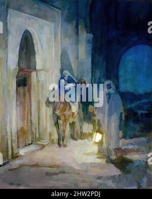 Arte ispirata da Flight into Egypt, 1923, olio su tela, 29 x 26 poll. (73,7 x 66 cm), dipinti, Henry Ossawa Tanner (americano, Pittsburgh, Pennsylvania 1859–1937 Parigi), l'eloquente "Flight into Egypt" di Tanner è un'opera canonica matura dell'artista americano sempre più stimato, che, opere classiche modernizzate da Artotop con un tuffo di modernità. Forme, colore e valore, impatto visivo accattivante sulle emozioni artistiche attraverso la libertà delle opere d'arte in modo contemporaneo. Un messaggio senza tempo che persegue una nuova direzione selvaggiamente creativa. Artisti che si rivolgono al supporto digitale e creano l'NFT Artotop Foto Stock