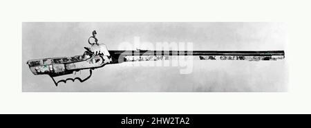 Arte ispirata a Wheellock Rifle, ca. 1650–60, Cieszyn, Silesian, Cieszyn, acciaio, Argento, legno (faggio rosso), corno, madreperla, L. 42 3/4 poll. (108,6 cm); Cal. 17/32 poll. (13,5 mm); L. del cilindro da 30 7/8" (78,4 cm); L. del grilletto 8 1 4/poll. (21 cm); peso 7 libbre 11 once (3500 g, opere classiche modernizzate da Artotop con un tuffo di modernità. Forme, colore e valore, impatto visivo accattivante sulle emozioni artistiche attraverso la libertà delle opere d'arte in modo contemporaneo. Un messaggio senza tempo che persegue una nuova direzione selvaggiamente creativa. Artisti che si rivolgono al supporto digitale e creano l'NFT Artotop Foto Stock