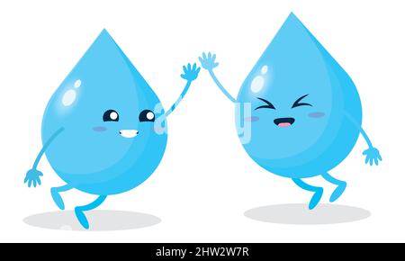 Coppia di fumetti allegri gocce d'acqua che fanno un alto cinque illustrazione vettoriale Illustrazione Vettoriale