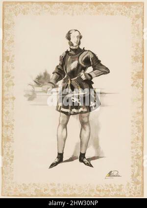 Arte ispirata a Stampa di Guglielmo 2nd Conte di Craven in costume indossato al Torneo di Eglinton 1839, ca. 1839, inglese, inchiostro, carta, 13 x 9 3/4 pollici (33 x 24,7 cm), opere su carta-stampe, opere classiche modernizzate da Artotop con un tuffo di modernità. Forme, colore e valore, impatto visivo accattivante sulle emozioni artistiche attraverso la libertà delle opere d'arte in modo contemporaneo. Un messaggio senza tempo che persegue una nuova direzione selvaggiamente creativa. Artisti che si rivolgono al supporto digitale e creano l'NFT Artotop Foto Stock