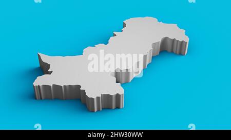 3D illustrazione della mappa topografica del Pakistan su sfondo blu Foto Stock