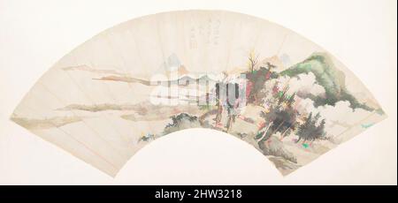 Arte ispirata al paesaggio nello stile di Huichong, dinastia Qing (1644–1911), 18th secolo o più tardi, data spuria del 1676, Cina, ventola pieghevole montato come una foglia album; inchiostro e colore su carta, 6 3/8 x 20 1/2 pollici. (16,2 x 52,1 cm), dipinti, artista non identificato, dopo Wang Jian (cinese, opere classiche modernizzate da Artotop con un tuffo di modernità. Forme, colore e valore, impatto visivo accattivante sulle emozioni artistiche attraverso la libertà delle opere d'arte in modo contemporaneo. Un messaggio senza tempo che persegue una nuova direzione selvaggiamente creativa. Artisti che si rivolgono al supporto digitale e creano l'NFT Artotop Foto Stock