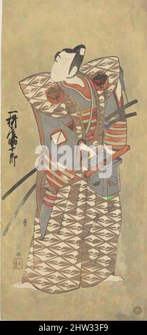 Arte ispirata da Mimasuya Sukejuro come un Samurai attira a Kamishimo, periodo Edo (1615–1868), ca. 1770, Giappone, stampa a blocchi di legno policromi; inchiostro e colore su carta, 12 7/32 x 5 17/32 pollici (31,1 x 14,1 cm), Prints, Ippitsumai Bunchō (Giapponese, attivo 1760–1794, opere classiche modernizzate da Artotop con un tuffo di modernità. Forme, colore e valore, impatto visivo accattivante sulle emozioni artistiche attraverso la libertà delle opere d'arte in modo contemporaneo. Un messaggio senza tempo che persegue una nuova direzione selvaggiamente creativa. Artisti che si rivolgono al supporto digitale e creano l'NFT Artotop Foto Stock