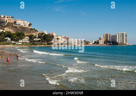 Spiaggia di Cullera, costa mediterranea del mare, Valencia, Spagna, Europa Foto Stock