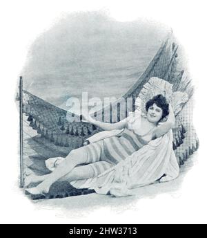 Naiadi parigine. Ritratto di una donna sulla spiaggia in costume da bagno. Immagine della rivista teatrale francese-tedesca 'Das Album', 1898. Foto Stock