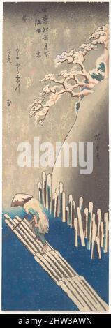 Arte ispirata a Sumidagawa no yuki, Sumida River in the Snow, dalla serie 'Famous Places in Edo in the Four Seasons', Edo Period (1615–1868), 1834, Giappone, stampa in blocco di legno policromo (formato tanzaku); inchiostro e colore su carta, Tanzaku 14 3/4 x 5 pollici. (37,5 x 12,7 cm), stampe, Utagawa, opere classiche modernizzate da Artotop con un tuffo di modernità. Forme, colore e valore, impatto visivo accattivante sulle emozioni artistiche attraverso la libertà delle opere d'arte in modo contemporaneo. Un messaggio senza tempo che persegue una nuova direzione selvaggiamente creativa. Artisti che si rivolgono al supporto digitale e creano l'NFT Artotop Foto Stock
