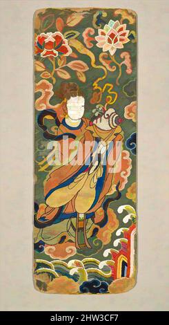 Arte ispirata a copertina di libro o Sutra con Lady Bearing a Conch, dinastia Ming (1368–1644), 16th secolo, Cina, seta e ricamo con filo metallico su garza di seta, tuta: 14 1/4 x 5 1/4 pollici (36,2 x 13,3 cm), tessuto-ricamato, la donna in questo tessuto ricamato tiene una conchiglia, opere classiche modernizzate da Artotop con un tuffo di modernità. Forme, colore e valore, impatto visivo accattivante sulle emozioni artistiche attraverso la libertà delle opere d'arte in modo contemporaneo. Un messaggio senza tempo che persegue una nuova direzione selvaggiamente creativa. Artisti che si rivolgono al supporto digitale e creano l'NFT Artotop Foto Stock