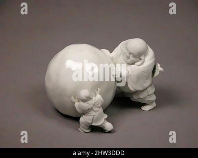 Arte ispirata da 白磁布袋唐子雪玉形置物, Snowball spinto da Hotei e un bambino, periodo Edo (1615–1868), metà del 19th secolo, Giappone, porcellana bianca (Hirado ware), H. 3 5/8 pollici. (9,2 cm); W. 5 3/8" (13,7 cm), Ceramica, opere classiche modernizzate da Artotop con un tuffo di modernità. Forme, colore e valore, impatto visivo accattivante sulle emozioni artistiche attraverso la libertà delle opere d'arte in modo contemporaneo. Un messaggio senza tempo che persegue una nuova direzione selvaggiamente creativa. Artisti che si rivolgono al supporto digitale e creano l'NFT Artotop Foto Stock