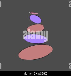 Pietre colorate di equilibrio. Concetto di equilibrio. Pietre Zen design piatto. Foto Stock