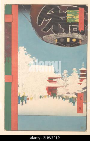 Arte ispirata a 名所江戸百景 浅草 金龍山, il Tempio Kinryusan ad Asakusa, periodo Edo (1615-1868), 1856, Giappone, stampa a blocchi di legno policromi; Inchiostro e colore su carta, H. 13 3/8 pollici (34 cm); W. 8 3/4" (22,2 cm), stampe, Utagawa Hiroshige (Giapponese, Tokyo (Edo) 1797–1858 Tokyo (Edo, opere classiche modernizzate da Artotop con un tuffo di modernità. Forme, colore e valore, impatto visivo accattivante sulle emozioni artistiche attraverso la libertà delle opere d'arte in modo contemporaneo. Un messaggio senza tempo che persegue una nuova direzione selvaggiamente creativa. Artisti che si rivolgono al supporto digitale e creano l'NFT Artotop Foto Stock