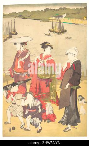 Arte ispirata alle donne a Takanawa Beach, Edo Period (1615–1868), ca. 1790s, Giappone, stampa a blocchi di legno policromi; inchiostro e colore su carta, 15 13/16 x 9 3/8 pollici (40,2 x 23,8 cm), stampe, Utagawa Toyokuni i (giapponese, 1769–1825), Utagawa Toyokuni, insegnante di Kuniyoshi, era il più, Opere classiche modernizzate da Artotop con un tocco di modernità. Forme, colore e valore, impatto visivo accattivante sulle emozioni artistiche attraverso la libertà delle opere d'arte in modo contemporaneo. Un messaggio senza tempo che persegue una nuova direzione selvaggiamente creativa. Artisti che si rivolgono al supporto digitale e creano l'NFT Artotop Foto Stock