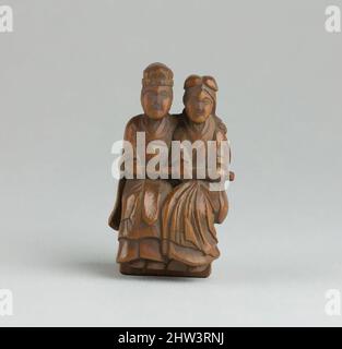 Arte ispirata da Netsuke di uomo e Donna seduto su una scatola, 19th secolo, Giappone, legno, H. 2 3/4 pollici. (7 cm); W. 1 1/2" (3,8 cm), Netsuke, opere classiche modernizzate da Artotop con un tuffo di modernità. Forme, colore e valore, impatto visivo accattivante sulle emozioni artistiche attraverso la libertà delle opere d'arte in modo contemporaneo. Un messaggio senza tempo che persegue una nuova direzione selvaggiamente creativa. Artisti che si rivolgono al supporto digitale e creano l'NFT Artotop Foto Stock