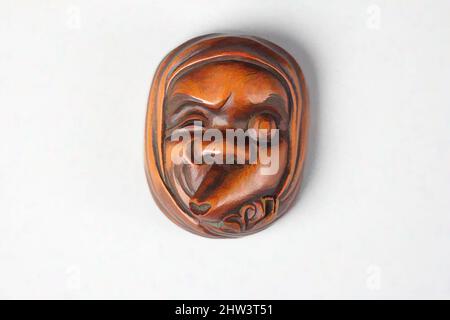 Arte ispirata da Netsuke di Noh Mask: One-Eyed Hyottoko, 19th secolo, Giappone, legno, H. 2 pollici. (5,1 cm); W. 1 5/8" (4,1 cm); D. 3/4" (1,9 cm), Netsuke, opere classiche modernizzate da Artotop con un tuffo di modernità. Forme, colore e valore, impatto visivo accattivante sulle emozioni artistiche attraverso la libertà delle opere d'arte in modo contemporaneo. Un messaggio senza tempo che persegue una nuova direzione selvaggiamente creativa. Artisti che si rivolgono al supporto digitale e creano l'NFT Artotop Foto Stock