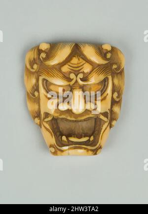 Arte ispirata da Netsuke di maschera di un uomo con bocca aperta e capelli ricci, 19th secolo, Giappone, Avorio, H. 1 1/5 pollici. (3 cm); W. 1 3/4" (4,4 cm), Netsuke, opere classiche modernizzate da Artotop con un tuffo di modernità. Forme, colore e valore, impatto visivo accattivante sulle emozioni artistiche attraverso la libertà delle opere d'arte in modo contemporaneo. Un messaggio senza tempo che persegue una nuova direzione selvaggiamente creativa. Artisti che si rivolgono al supporto digitale e creano l'NFT Artotop Foto Stock