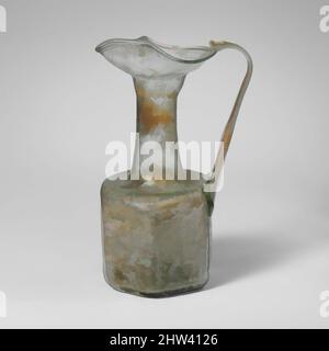 Arte ispirata da caraffa esagonale di vetro con simboli ebraici, bizantino antico, fine 6th-inizio 7th secolo d.C., romano, palestinese, vetro; soffiato a muffa, Altezza 5 11/16in. (14,4cm); diametro 2 3/8in. (6,1cm), vetro, verde chiaro traslucido; manico dello stesso colore. Senza bocca e collo soffiato, opere classiche modernizzate da Artotop con un tuffo di modernità. Forme, colore e valore, impatto visivo accattivante sulle emozioni artistiche attraverso la libertà delle opere d'arte in modo contemporaneo. Un messaggio senza tempo che persegue una nuova direzione selvaggiamente creativa. Artisti che si rivolgono al supporto digitale e creano l'NFT Artotop Foto Stock