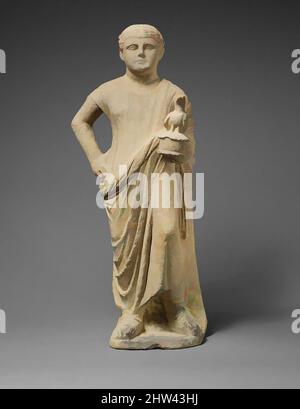 Arte ispirata da statuette calcaree di un ragazzo come un votario, ellenistico, ca. 3rd–1st secolo a.C., cipriota, calcare, totale: 30 1/2 x 12 x 8 pollici (77,5 x 30,5 x 20,3 cm), scultura in pietra, figura che tiene una colomba su una scatola di incenso, opere classiche modernizzate da Artotop con un tuffo di modernità. Forme, colore e valore, impatto visivo accattivante sulle emozioni artistiche attraverso la libertà delle opere d'arte in modo contemporaneo. Un messaggio senza tempo che persegue una nuova direzione selvaggiamente creativa. Artisti che si rivolgono al supporto digitale e creano l'NFT Artotop Foto Stock