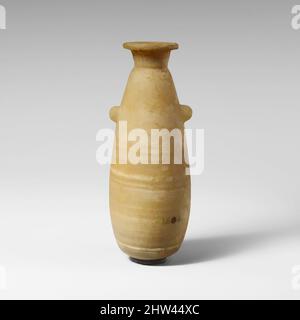 Arte ispirata da alabastron alabastro (vaso di profumo), arcaico o classico, 6th–5th secolo a.C., cipriota, calcite (alabastro), H. 5 1/2 x 2 1/8 poll. (14 x 5,4 cm), Miscellaneous-Stone vasi, l'alabastron ha una base appiattita, alette arrotondate, un collo svasato, e un labbro convesso, opere classiche modernizzate da Artotop con un tuffo di modernità. Forme, colore e valore, impatto visivo accattivante sulle emozioni artistiche attraverso la libertà delle opere d'arte in modo contemporaneo. Un messaggio senza tempo che persegue una nuova direzione selvaggiamente creativa. Artisti che si rivolgono al supporto digitale e creano l'NFT Artotop Foto Stock