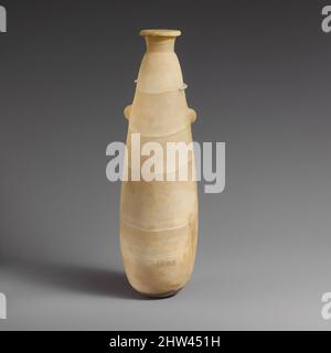 Arte ispirata da alabastron alabastro (vaso di profumo), arcaico o classico, 6th–4th secolo a.C., cipriota, calcite (alabastro), H. 11 x 3 3/4 poll. (27,9 x 9,5 cm), Miscellaneous-Stone Vases, il sottile alabastron ha due alette verticali e un labbro convesso, opere classiche modernizzate da Artotop con un tuffo di modernità. Forme, colore e valore, impatto visivo accattivante sulle emozioni artistiche attraverso la libertà delle opere d'arte in modo contemporaneo. Un messaggio senza tempo che persegue una nuova direzione selvaggiamente creativa. Artisti che si rivolgono al supporto digitale e creano l'NFT Artotop Foto Stock