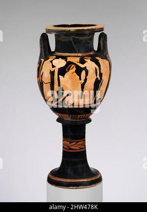 Art inspired by Terracotta lebes gamikos (round-bottomed bowl with handles and stand used in weddings), Classical, ca. 420 B.C., Greek, Attic, Terracotta; red-figure, H. without lid 17 1/8 in. (43.5 cm), Vases, Obverse, seated woman with two women and youth, Reverse, two women, At each, Classic works modernized by Artotop with a splash of modernity. Shapes, color and value, eye-catching visual impact on art. Emotions through freedom of artworks in a contemporary way. A timeless message pursuing a wildly creative new direction. Artists turning to the digital medium and creating the Artotop NFT Stock Photo