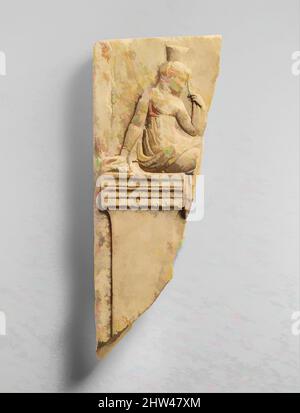Arte ispirata da un frammento di rilievo neo-attico marmoreo con Peitho, tardo repubblicano, 1st secolo a.C., romano, marmoreo, Pentelico, H. 14 7/8 poll. (37,8 cm.), scultura in pietra, questo frammento mostra Peitho, la personificazione della persuasione, seduto su un alto pilastro con una mano su una colomba e, opere classiche modernizzate da Artotop con un tuffo di modernità. Forme, colore e valore, impatto visivo accattivante sulle emozioni artistiche attraverso la libertà delle opere d'arte in modo contemporaneo. Un messaggio senza tempo che persegue una nuova direzione selvaggiamente creativa. Artisti che si rivolgono al supporto digitale e creano l'NFT Artotop Foto Stock