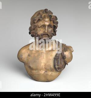 Arte ispirata dal busto di Bronzo di Giove, Imperiale, fine 1st secolo a.C.–1st secolo d.C., romana, Bronzo, rame, H. 6 3/16 pollici. (15,7 cm), Bronzi, il busto probabilmente servì come emblema (pezzo centrale) di una ciotola. Giove indossa un egis con gorgoneion sulla spalla sinistra. Le opere, Classic modernizzate da Artotop con un tuffo di modernità. Forme, colore e valore, impatto visivo accattivante sulle emozioni artistiche attraverso la libertà delle opere d'arte in modo contemporaneo. Un messaggio senza tempo che persegue una nuova direzione selvaggiamente creativa. Artisti che si rivolgono al supporto digitale e creano l'NFT Artotop Foto Stock