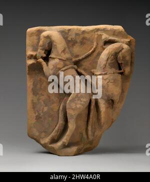 Arte ispirata da un frammento di rilievo di terracotta con due cavalli, Archaic, 6th secolo a.C., greco, italiano del sud, Terracotta, totale: 13 1/2 x 11 1/4 pollici (34,3 x 28,6 cm), terracottas, il frammento mostra il lato sinistro di una squadra di quattro cavalli che disegnano un carro. Il carro e il, opere classiche modernizzate da Artotop con un tuffo di modernità. Forme, colore e valore, impatto visivo accattivante sulle emozioni artistiche attraverso la libertà delle opere d'arte in modo contemporaneo. Un messaggio senza tempo che persegue una nuova direzione selvaggiamente creativa. Artisti che si rivolgono al supporto digitale e creano l'NFT Artotop Foto Stock