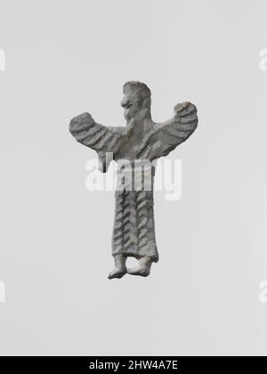 Arte ispirata da Lead figure di una dea alata, possibilmente Artemis Orthia, Archaic, fine 7th–6th secolo a.C., Greco, Laconiano, Lead, altezza: 1 5/8 poll. (4,1 cm), varie-piombo, piccole figurine votive piatte di piombo fuso sono state trovate in grandi quantità presso gli antichi santuari, opere classiche modernizzate da Artotop con un tuffo di modernità. Forme, colore e valore, impatto visivo accattivante sulle emozioni artistiche attraverso la libertà delle opere d'arte in modo contemporaneo. Un messaggio senza tempo che persegue una nuova direzione selvaggiamente creativa. Artisti che si rivolgono al supporto digitale e creano l'NFT Artotop Foto Stock