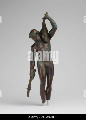 Arte ispirata dalla statuetta di bronzo di un satiro con una torcia e una pelle di vino, ellenistica, 3rd–2nd secolo a.C., greca, Bronzo, H. 9 15/16 poll. (25,3 cm), Bronzi, Thiasoi furono celebrazioni giubilanti in onore di Dioniso a cui parteciparono satiri e maenadi. Dalla letteratura antica, noi, opere classiche modernizzate da Artotop con un tuffo di modernità. Forme, colore e valore, impatto visivo accattivante sulle emozioni artistiche attraverso la libertà delle opere d'arte in modo contemporaneo. Un messaggio senza tempo che persegue una nuova direzione selvaggiamente creativa. Artisti che si rivolgono al supporto digitale e creano l'NFT Artotop Foto Stock